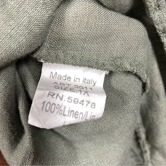 Lungo L'arno Italy Linen Boxy Mixed Media Lagenlook Blouse Sz 1X Green - Picture 6 of 7